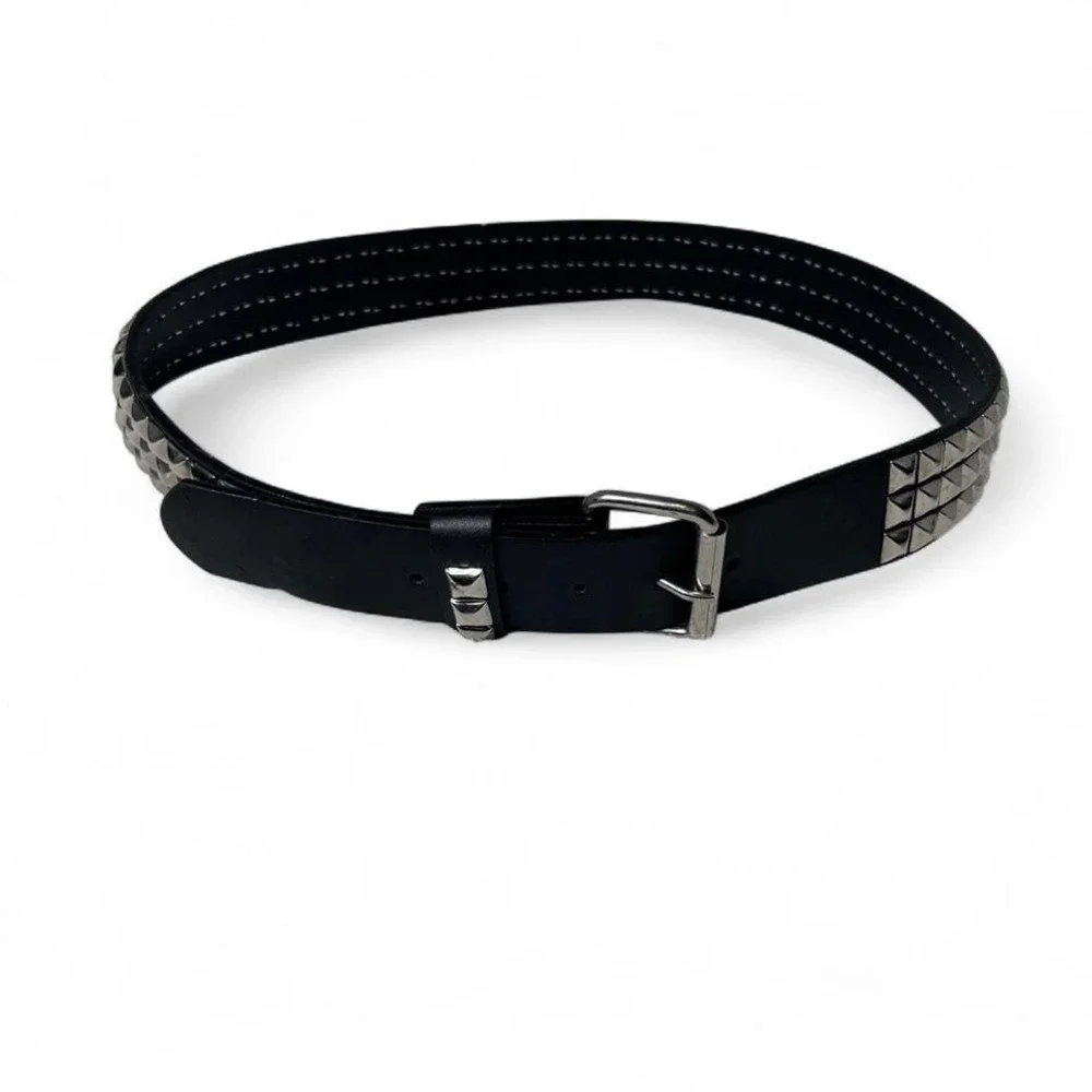 Studded Leather Belt Mens Womens Unisex 3-Rows Metal Pyramid Punk‎